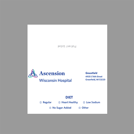 Ascension Wisonsin Hospital Dietary Tent Card