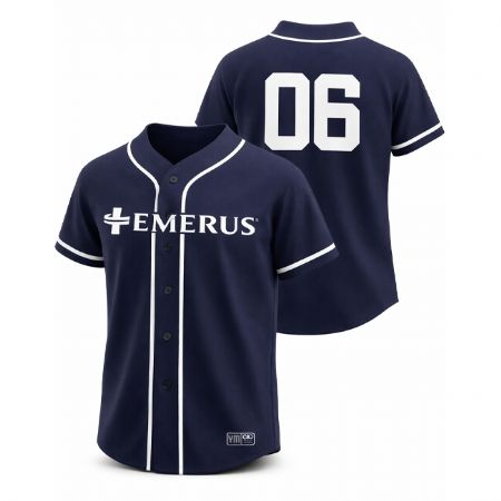 Navy, Button Up Baseball Jersey - Emerus