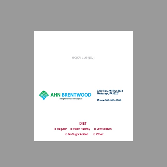 Ascension Wisonsin Hospital Dietary Tent Card