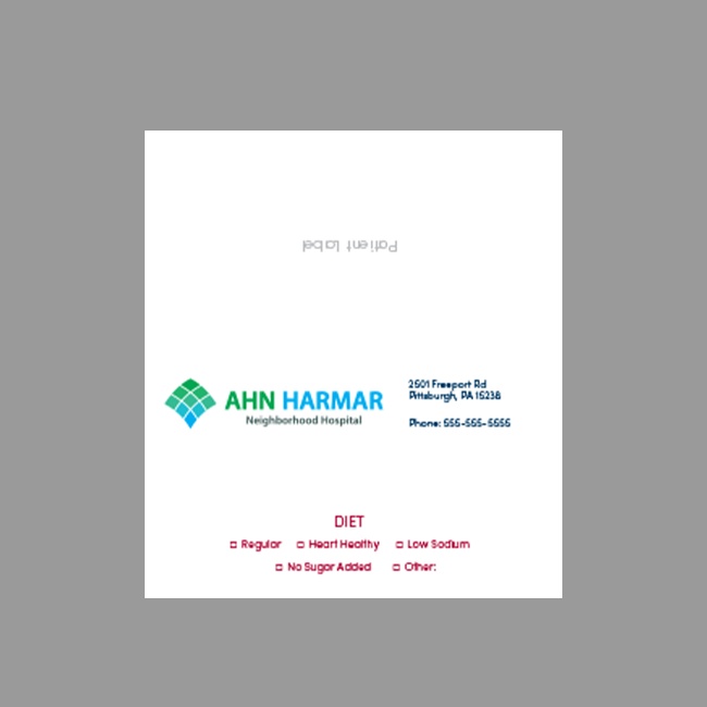 Ascension Wisonsin Hospital Dietary Tent Card #2