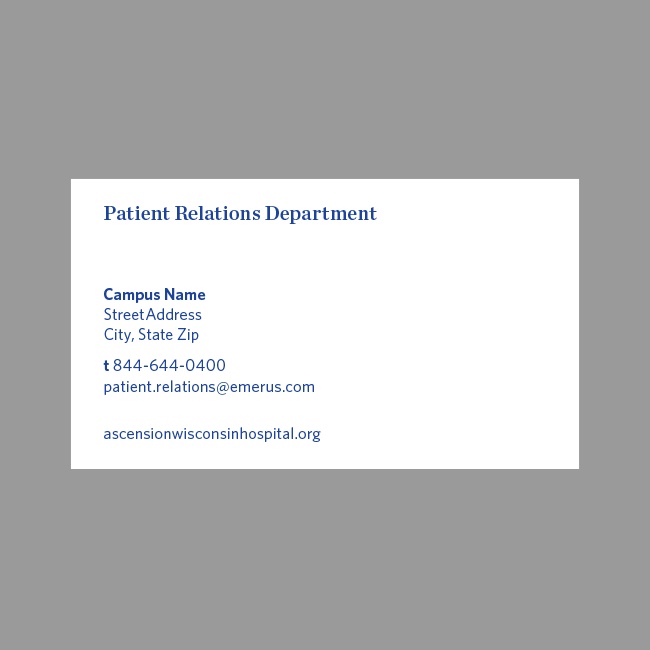 Ascension Wisconsin Hospital Grievance Card