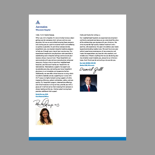 Ascension Wisconsin Hospital Inpatient Welcome Letter