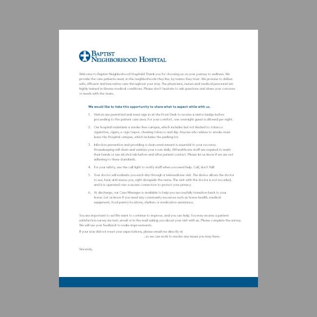 BNH Inpatient Letter