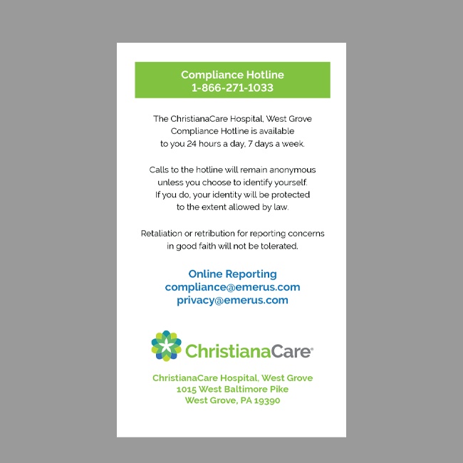 ChristianaCare Compliance Card