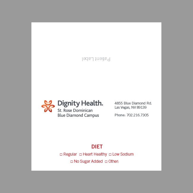 Dignity Health Dietary Tent Card