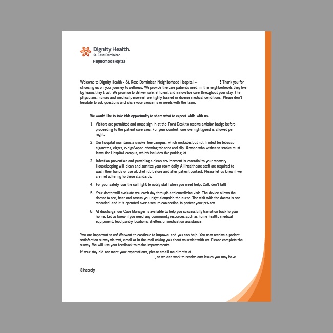 Dignity Health Inpatient Letter