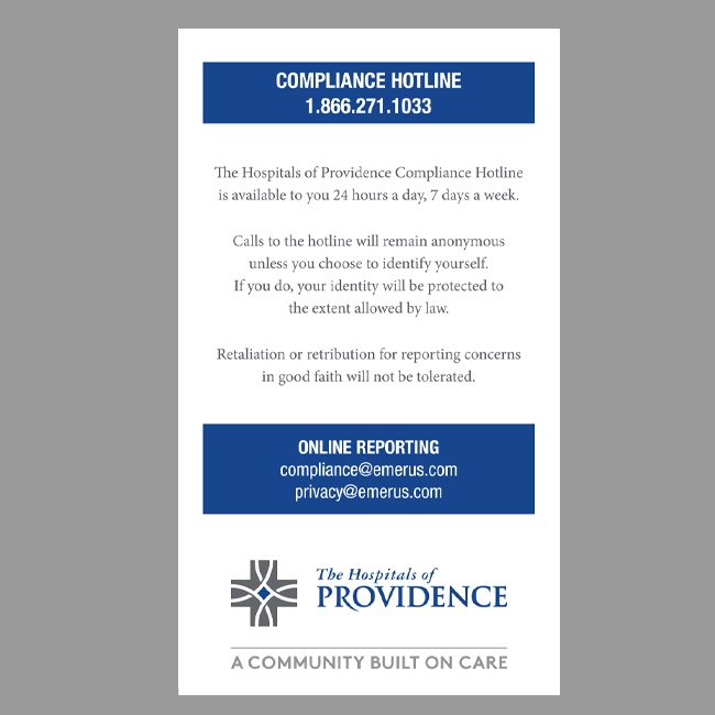 The Hospitals of Providence Compliance Card