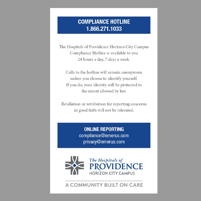 The Hospitals of Providence Compliance Card #2
