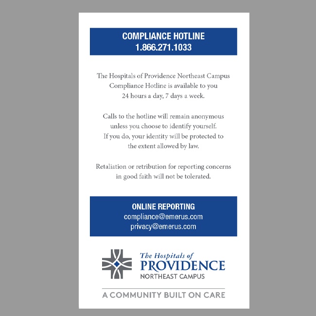 The Hospitals of Providence Compliance Card #4