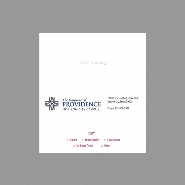 The Hospitals of Providence Dietary Tent Card