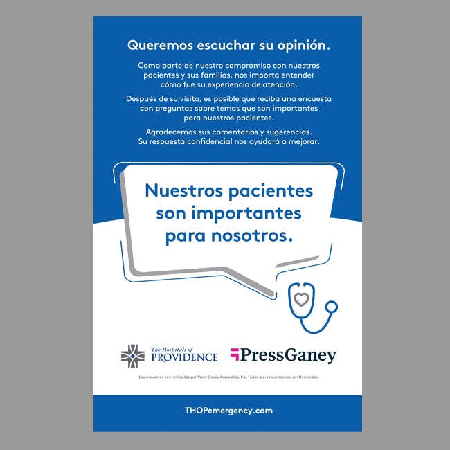 The Hospitals of Providence Press Ganey Poster - Spanish
