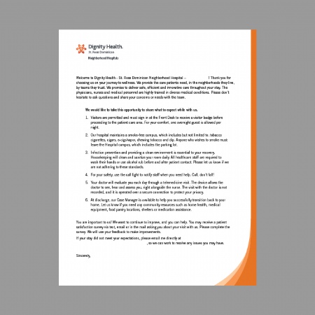 Dignity Health Inpatient Letter